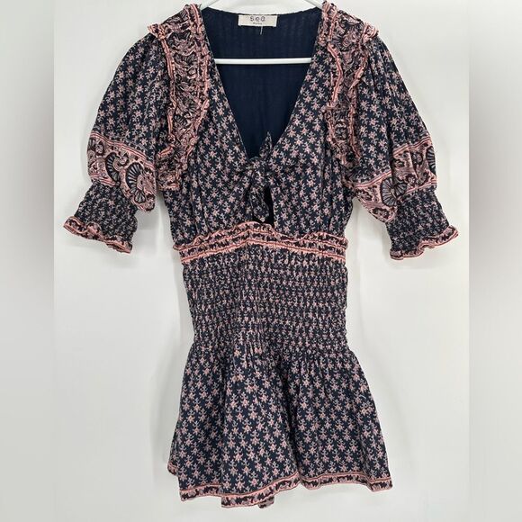 Sea New York Jasper Border Puff Sleeve Jumpsuit Romper in Marine - Picture 3 of 11